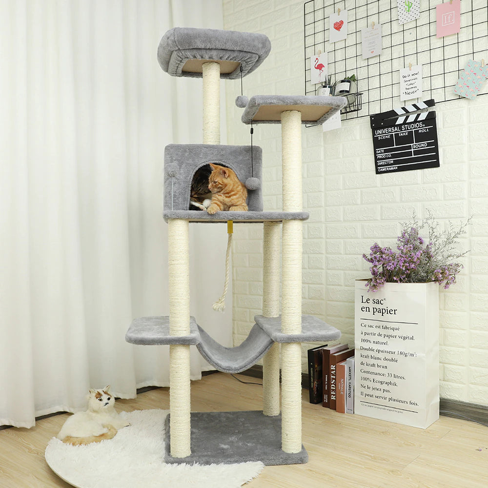 Domestic Delivery Cat Tree Luxury Cat Tower with Double Condos Spacious Perch Fully Wrapped Scratching Sisal Post and Replacea