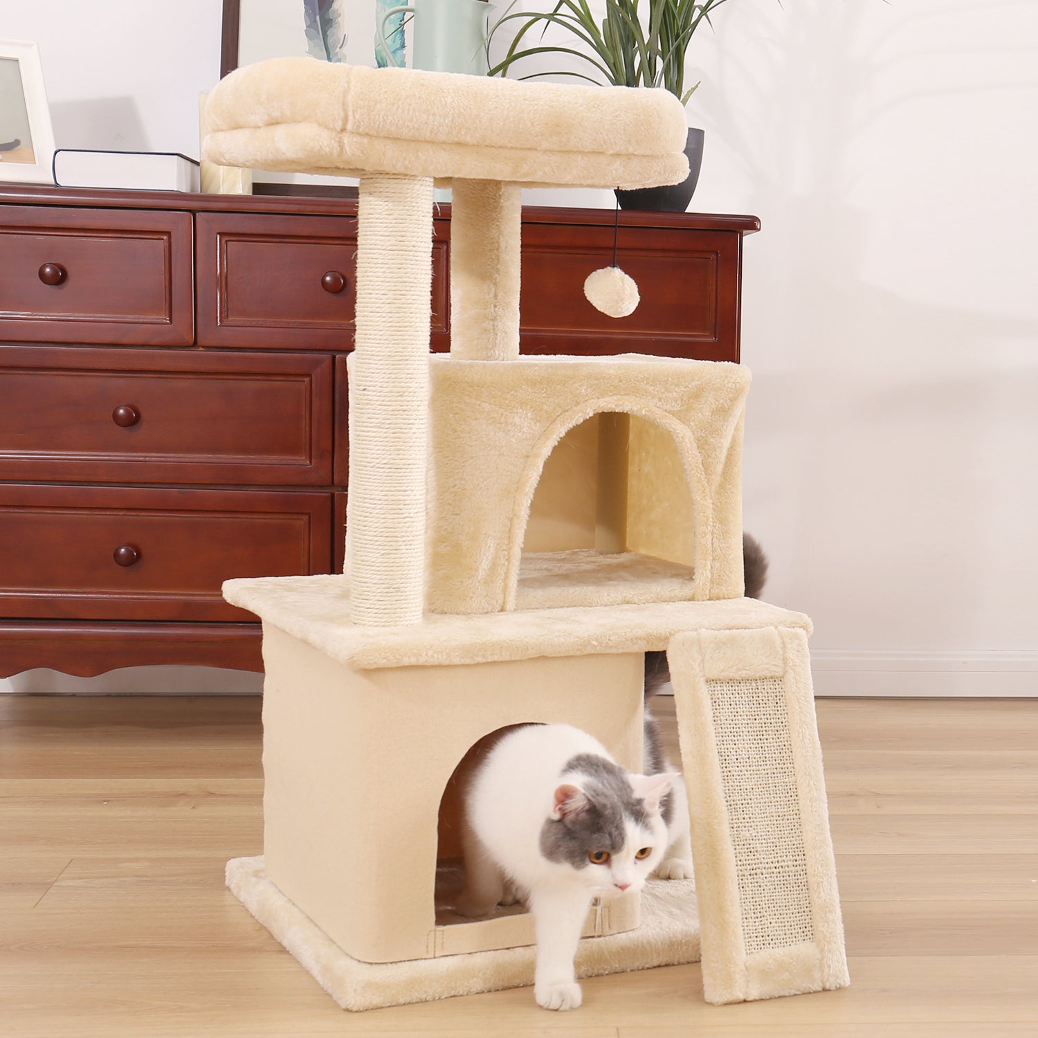 Domestic Delivery Cat Tree Luxury Cat Tower with Double Condos Spacious Perch Fully Wrapped Scratching Sisal Post and Replacea