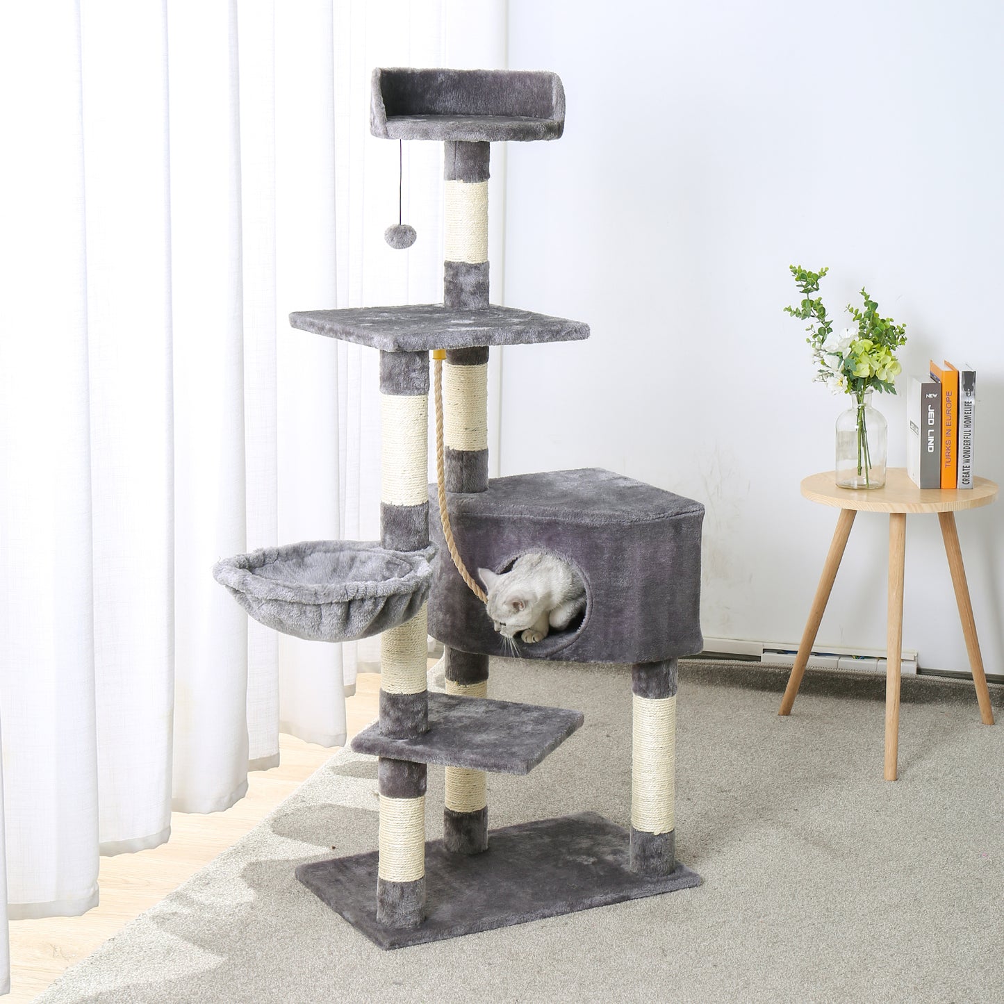 Domestic Delivery Cat Tree Luxury Cat Tower with Double Condos Spacious Perch Fully Wrapped Scratching Sisal Post and Replacea