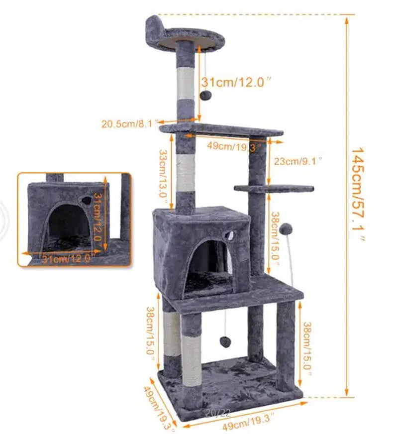 Domestic Delivery Cat Tree Luxury Cat Tower with Double Condos Spacious Perch Fully Wrapped Scratching Sisal Post and Replacea