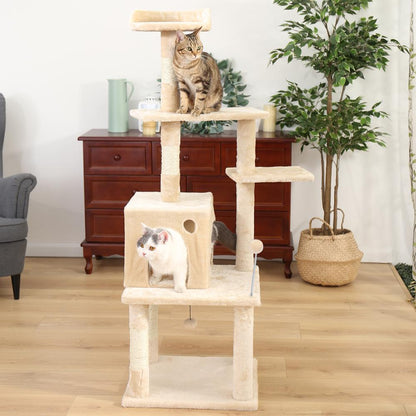 Domestic Delivery Cat Tree Luxury Cat Tower with Double Condos Spacious Perch Fully Wrapped Scratching Sisal Post and Replacea