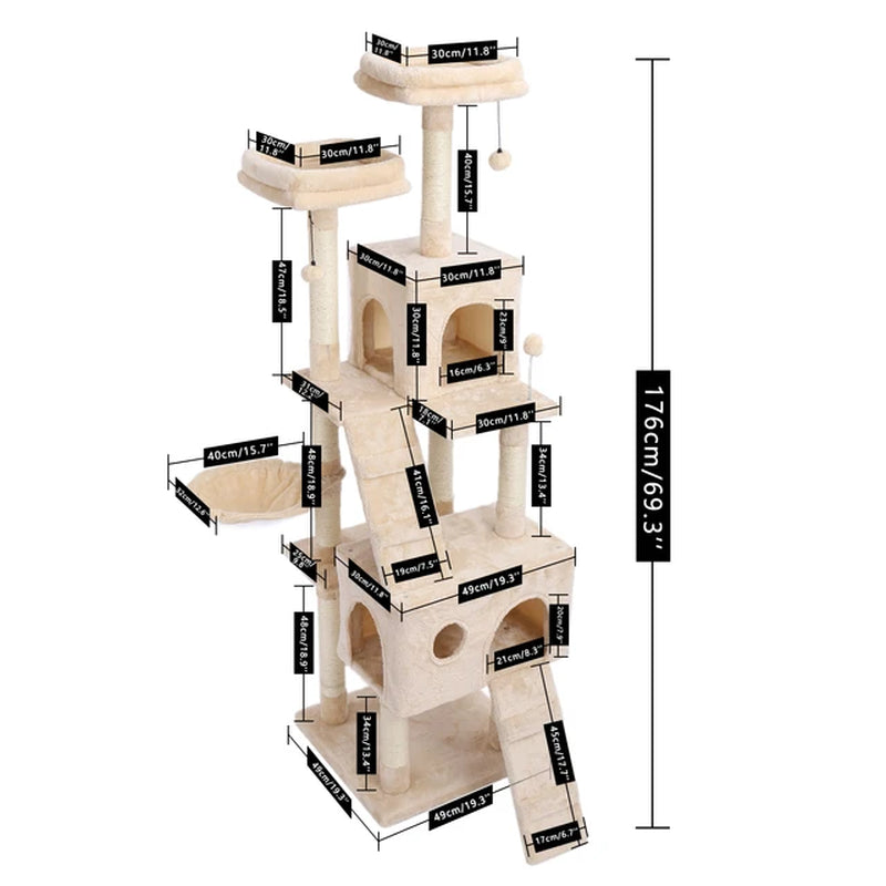 Domestic Delivery Cat Tree Luxury Cat Tower with Double Condos Spacious Perch Fully Wrapped Scratching Sisal Post and Replacea