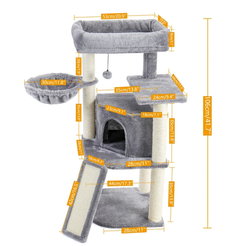 Domestic Delivery Cat Tree Luxury Cat Tower with Double Condos Spacious Perch Fully Wrapped Scratching Sisal Post and Replacea