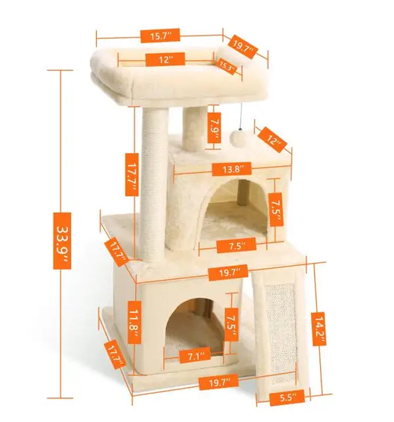 Domestic Delivery Cat Tree Luxury Cat Tower with Double Condos Spacious Perch Fully Wrapped Scratching Sisal Post and Replacea